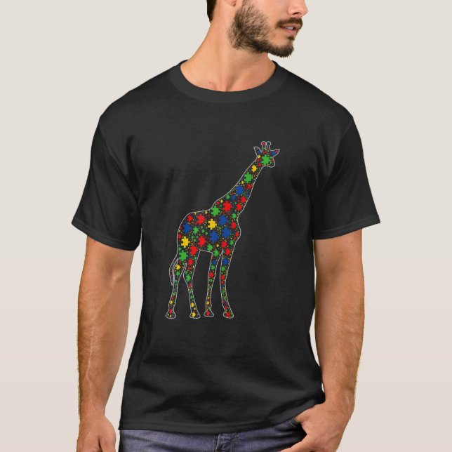T-shirt Funny Giraffe Animaux Puzzle Pièces Autisme Connai (Devant)