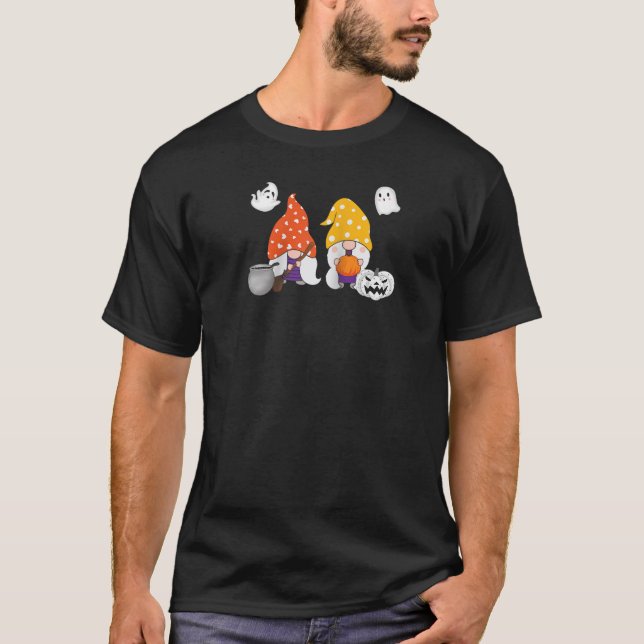 T-shirt Funny Gnome Halloween With Pumpkin Ghost Leopard D (Devant)