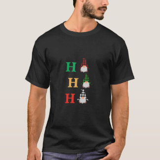 T-shirt Funny Gnome Ho Ho Ho Plaid Claus Christmas Family 