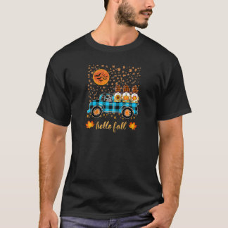 T-shirt Funny Gnomes Holding Pumpkins Riding Truck Autumn 