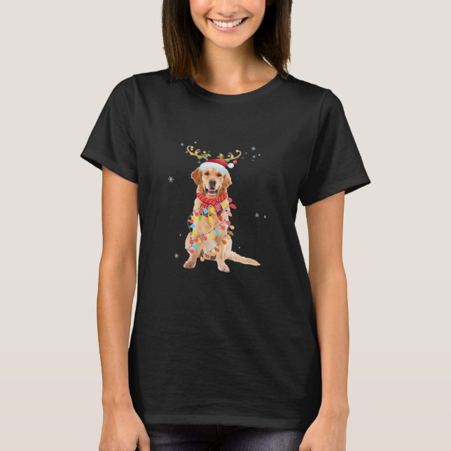 T-shirt Funny Golden Retriever Christmas Tree Santa Reinde (Devant)