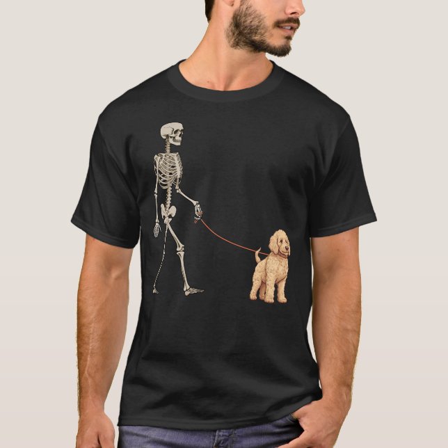 T-shirt Funny Goldendoodle Skeleton Dog Walking Halloween  (Devant)