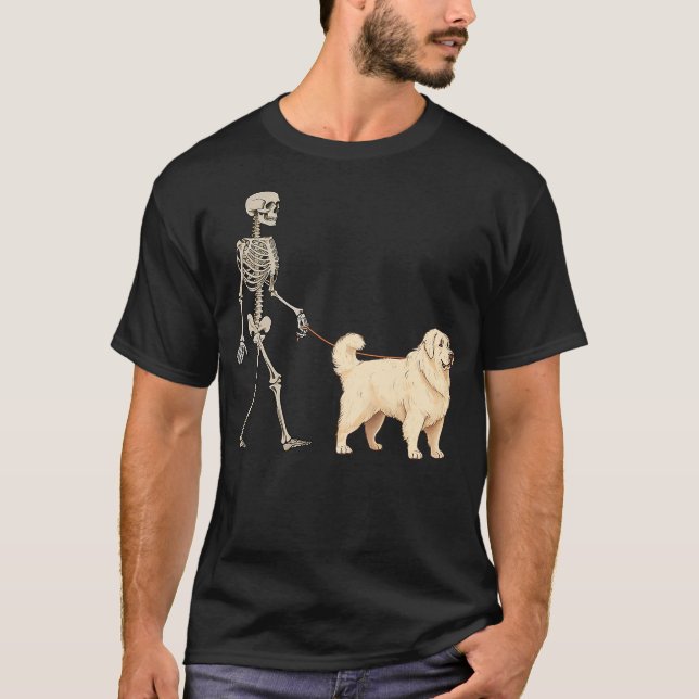 T-shirt Funny Great Pyrenees Skeleton Dog Walking Hallowee (Devant)