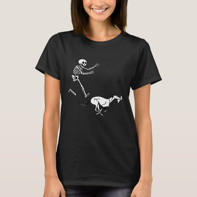 T-shirt Funny Greyhound Running Skeleton Halloween (Devant)