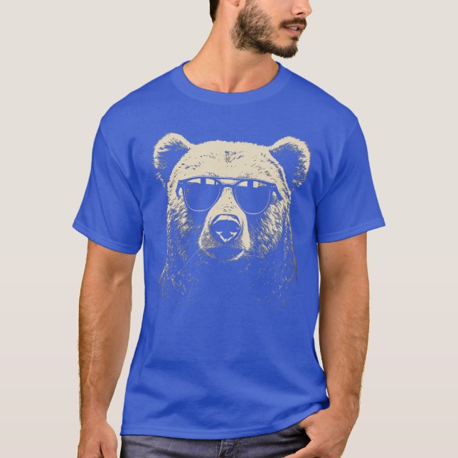 T-shirt Funny Grizzly Bear Stencil with Sunglasses Punk Ro (Devant)