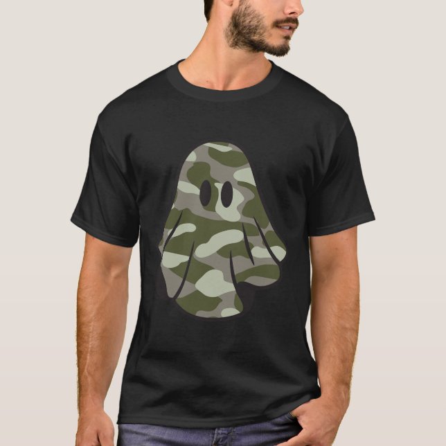 T-shirt Funny Halloween Camouflage Camo Ghost Hello Huntin (Devant)