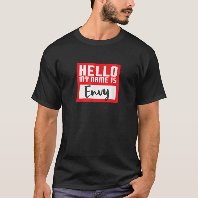 T-shirt Funny Halloween Costume Hello My Name is Envy Pun  (Devant)