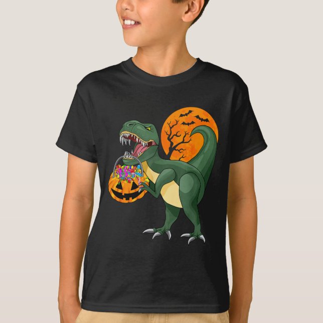 T-shirt Funny Halloween Dinosaur Pumpkin Y T Rex Boys Kids (Devant)