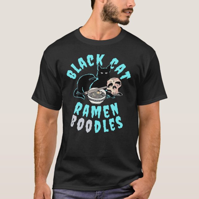 T-shirt Funny Halloween S Black Cat Ramen Boodles (Devant)
