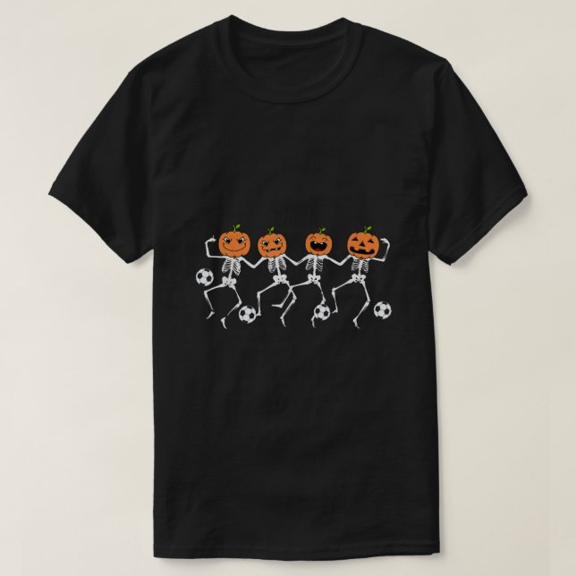 T-shirt Funny Halloween Soccer Player Pumpkin Skeletons Ki (Design devant)