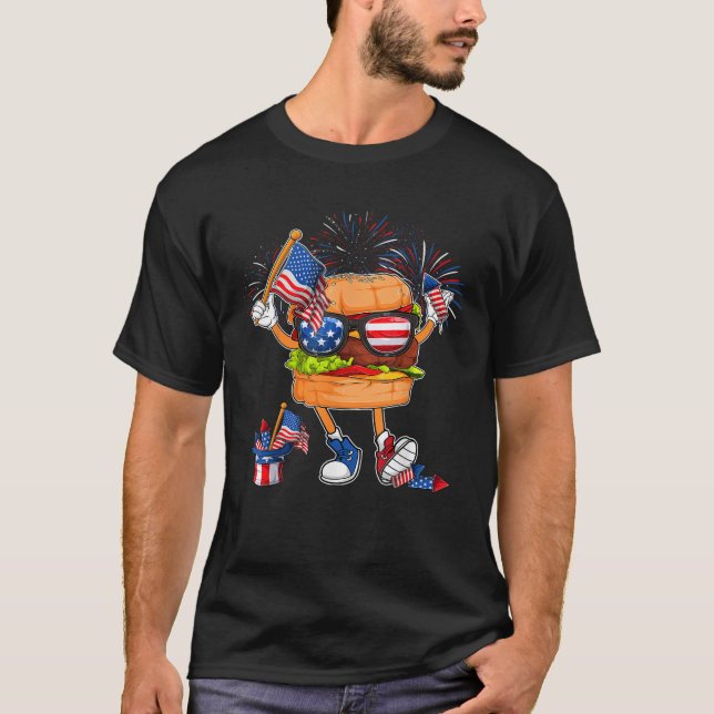 T-shirt Funny Hamburger American Flag 4th Of July Independ (Devant)