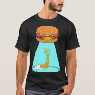 T-shirt Funny hamburger UFO soucoupe volante enlevant frit