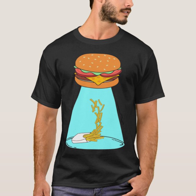 T-shirt Funny hamburger UFO soucoupe volante enlevant frit (Devant)