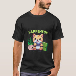T-shirt Funny Happiness Gamer Chat Plante Livres Jeux Vidé