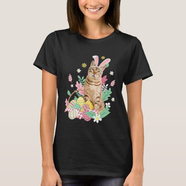 T-shirt Funny happy easter cute cat bunny eggs basket rabb (Devant)