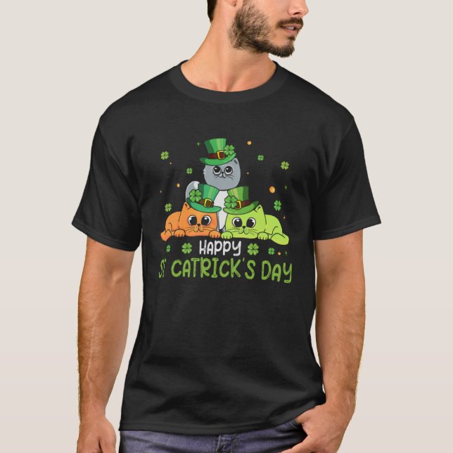 T-shirt Funny Happy St Catrick's Day Cat Lucky Shamrock Gi (Devant)
