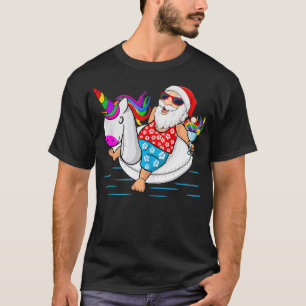 T-shirt Funny Hawaiian Père Noël Unicorn nage été Noël