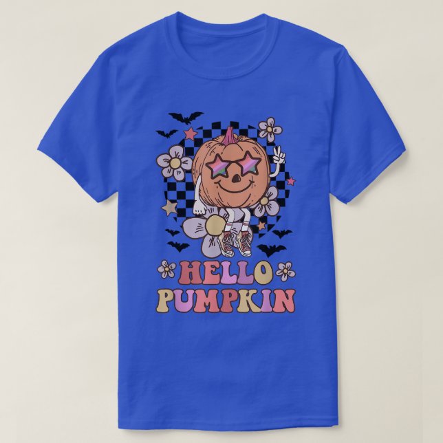 T-shirt Funny Hello Citrouille Halloween Design Retro (Design devant)