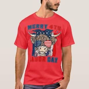 T-shirt Funny Highland Cow Joyeux 4e De Fête Du Travail Am