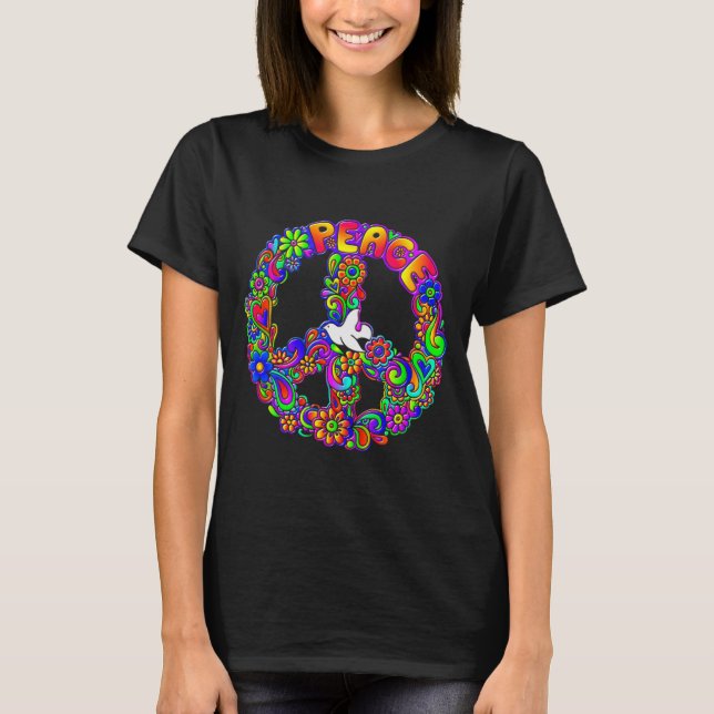 T-shirt Funny Hipe Flower Wer Peace Sign Tee  (Devant)