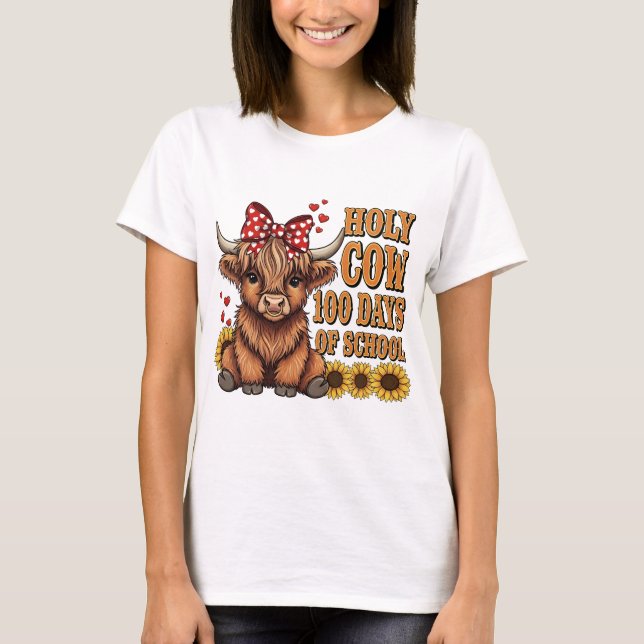 T-shirt Funny Holy Cow 100 Days of School Western Boho Tea (Devant)