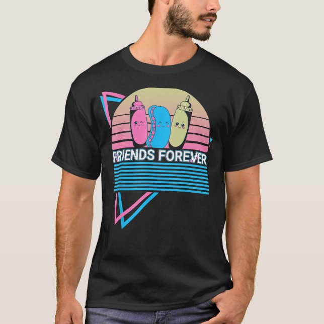 T-shirt Funny Hot Dog Hotdog Retro Friends Forever (Devant)
