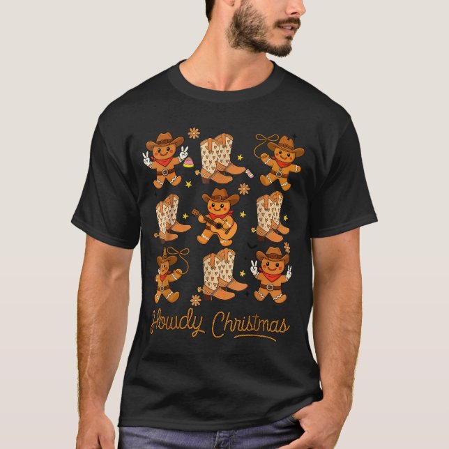 T-shirt Funny Howdy Christmas Gingerbread Cowboy Rodeo Wes (Devant)
