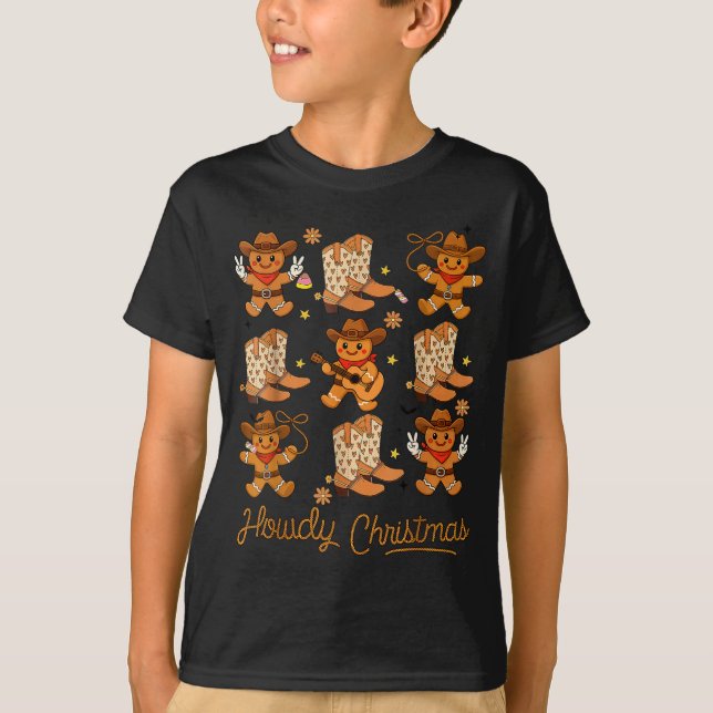 T-shirt Funny Howdy Christmas Gingerbread Cowboy Rodeo Wes (Devant)