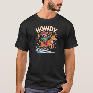 T-shirt Funny Howdy Christmas Raccoon Cowboy Riding Reinde