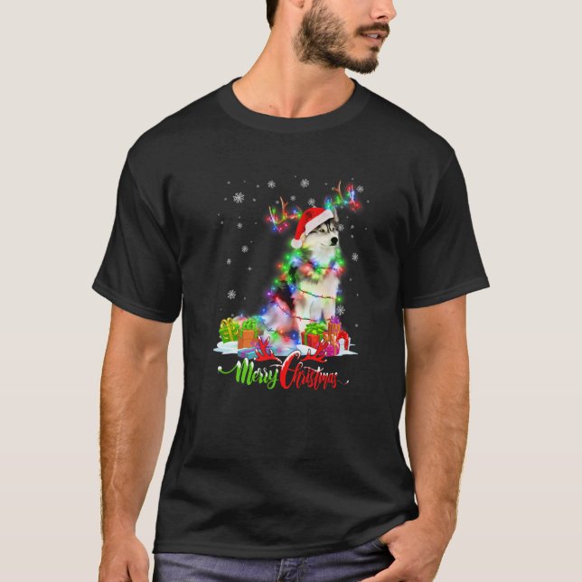 T-shirt Funny Husky Chien Joyeux Noël Fête de famille Matc (Devant)