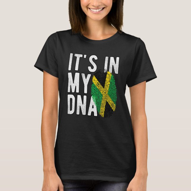 T-shirt Funny it's in my DNA Jamaica flag Fingerprint (Devant)