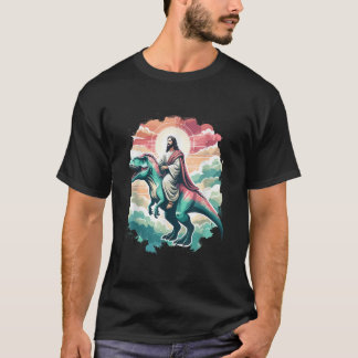 T-shirt Funny Jesus Riding T Rex Dinosaur Meme Parody for 