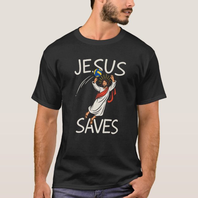 T-shirt Funny Jesus Saves Volleyball Christian Joke Tee Pl (Devant)
