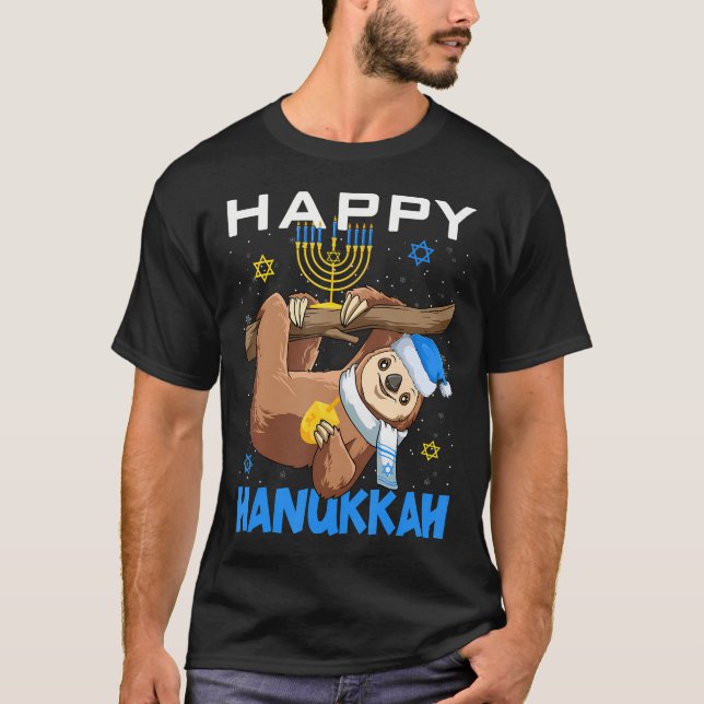 T-shirt Funny Jewish Sloth  Menorah Happy Hanukkah Merry C (Devant)