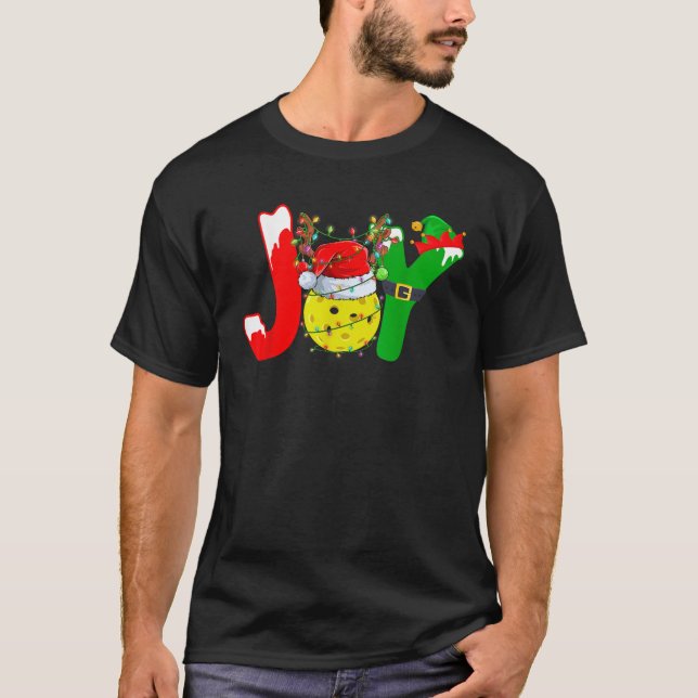 T-shirt Funny Joy Pickleball Santa Hat Reindeer Christmas  (Devant)