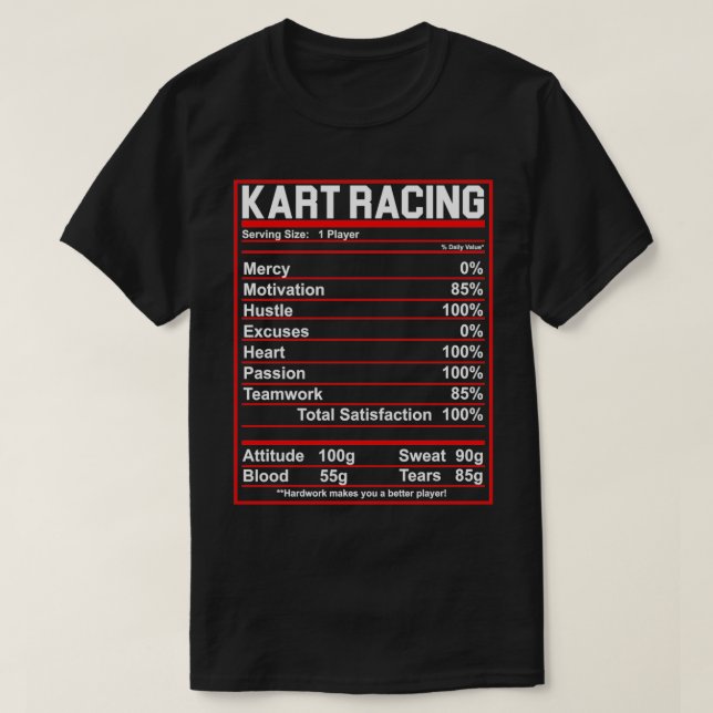 T-shirt Funny Kart Racing Nutrition Facts Idée cadeau Femm (Design devant)
