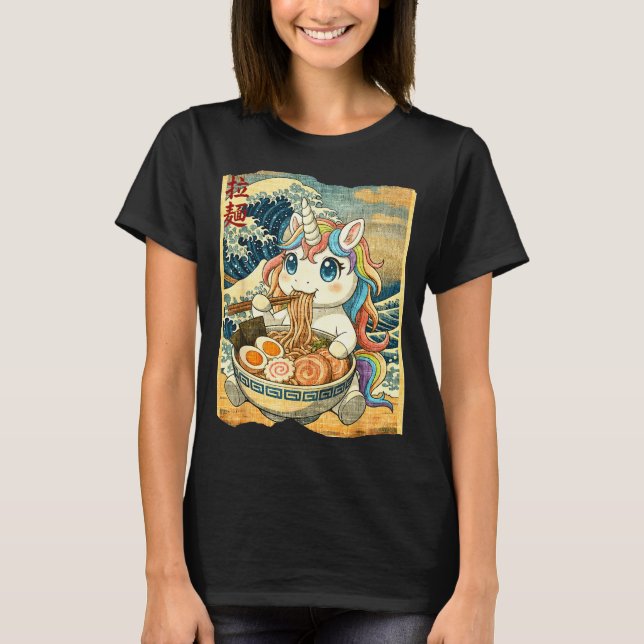 T-shirt Funny Kawaii Unicorn Ramen Noodle Bowl Japanese Wa (Devant)