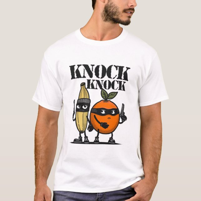 T-shirt Funny Knock Knock Joke Orange et banane (Devant)