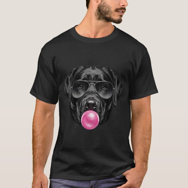 T-shirt Funny Labrador Retriever Blowing Bubble Gum Cool  (Devant)