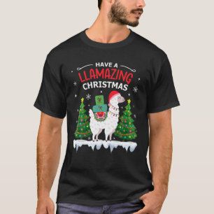 T-shirt Funny Llama Santa Hat Noël Pyjamas Alpaca Lla