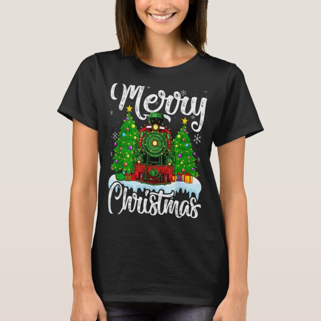 T-shirt Funny Lover Xmas Lighting Santa Train Christmas  (Devant)