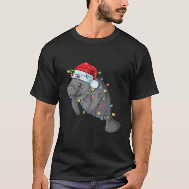 T-shirt Funny Manatee In Santa Hat Manatee Christmas Pajam (Devant)