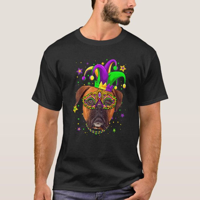 T-shirt Funny Mardi Gras Boxer Dog Beads Mask Mardi Gras P (Devant)