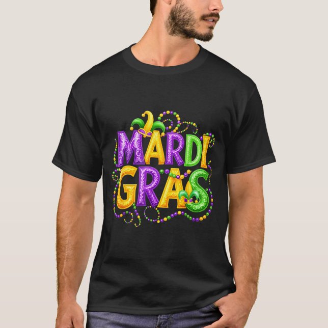 T-shirt Funny Mardi Gras Parade Jester Hat Beads Men Women (Devant)