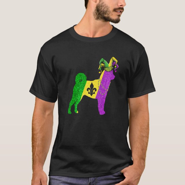T-shirt Funny Mardi Gras Shiba Inu Dog Mardi Gras Hat Bead (Devant)