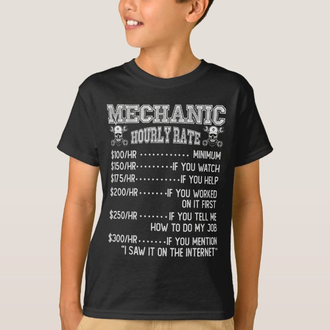 T-shirt Funny Mechanic Hourly Rate Joke Design  (Devant)