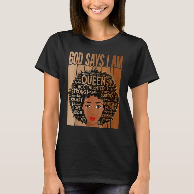 T-shirt Funny Melanin Vintage Afro God Says I Am Black His (Devant)
