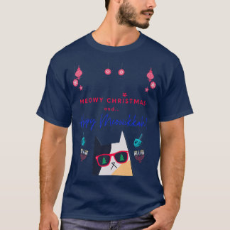 T-shirt Funny Meow Christmas and Happy Meowikkah Cat Lover