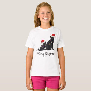 T-shirt Funny Meowy Christmas Black Cats Santa Hat