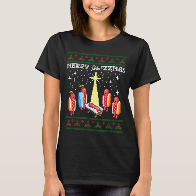 T-shirt Funny Merry Glizzmas Hot Dogs Family Group Ugly Ch (Devant)